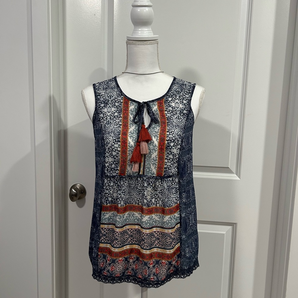 Knox Rose Blue and Orange Lace Blouse